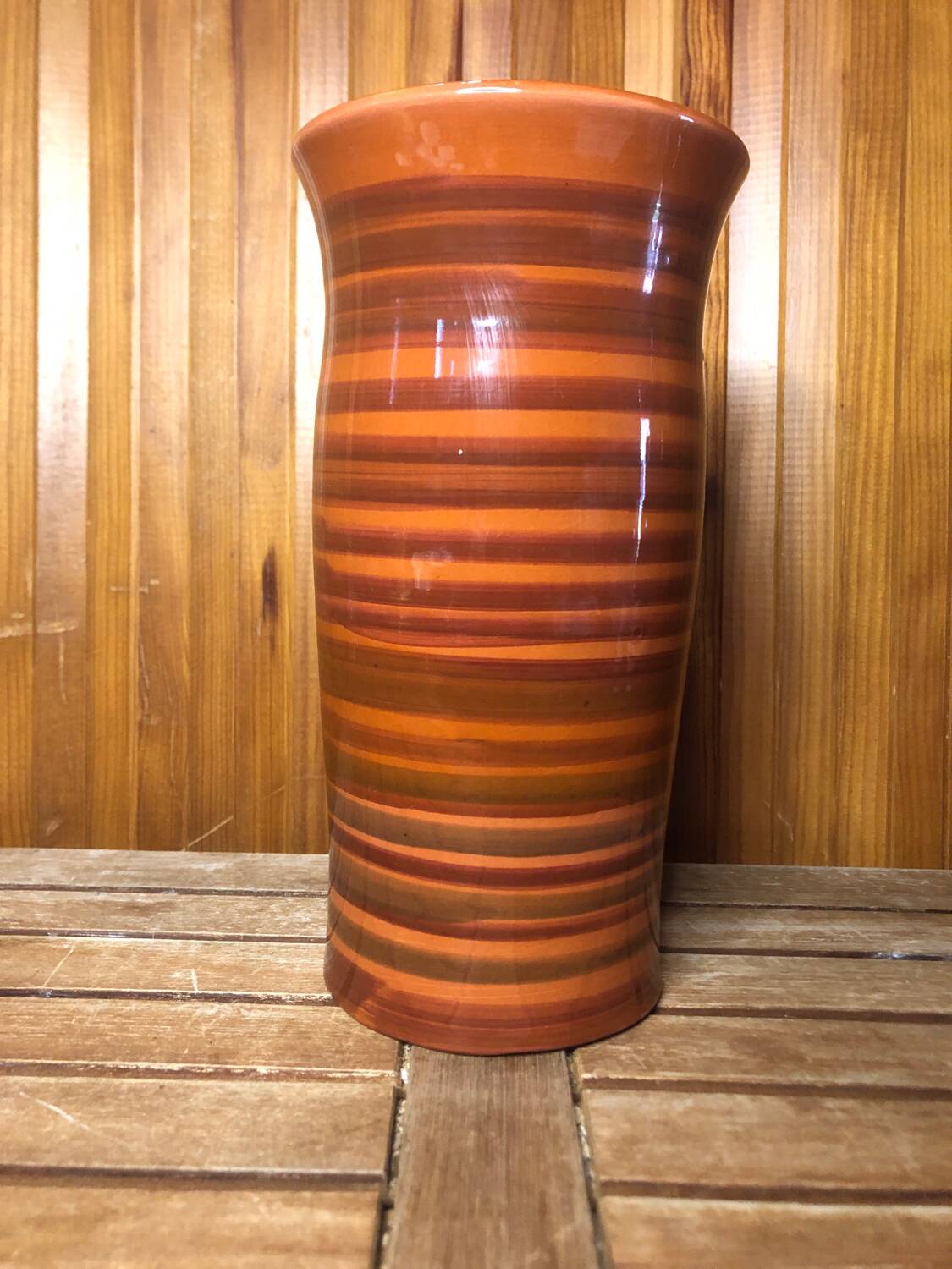 Old soulaines vase france ceramic brown & orange vintage #a393