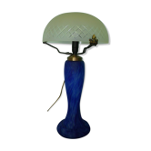Lamp to lay, crystal lampshade cut with brass rosette, lamp foot in glass pase
