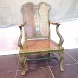 19th century Japanese armchair in green lacquer and cane