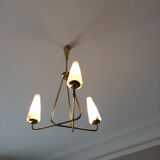 3-branch brass and opaline chandelier 1950/1960
