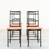 Dining chairs in brown leather and aluminum by ycami, 1980