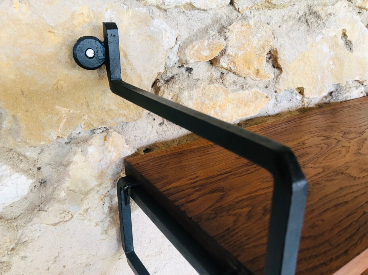 Vintage metal and wood wall shelf, Scandinavian circa 60