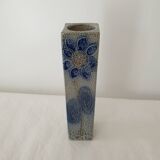 Square stoneware ceramic vase signed Jean Claude Monange