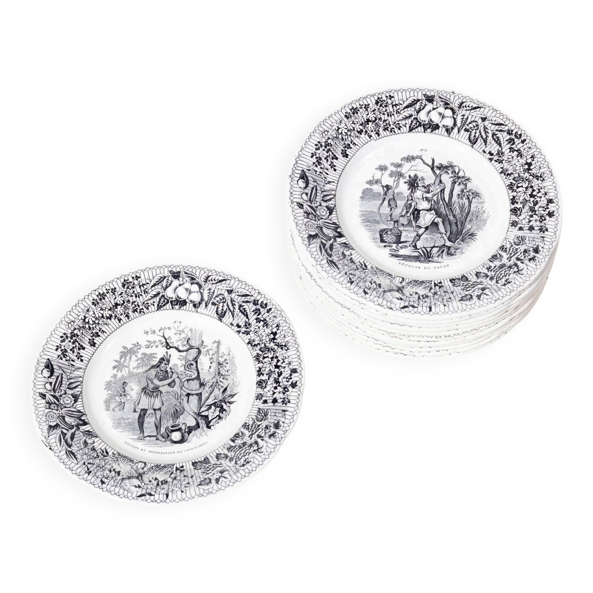 12 x earthenware plates from Creil and Montereau on the theme of harvest.