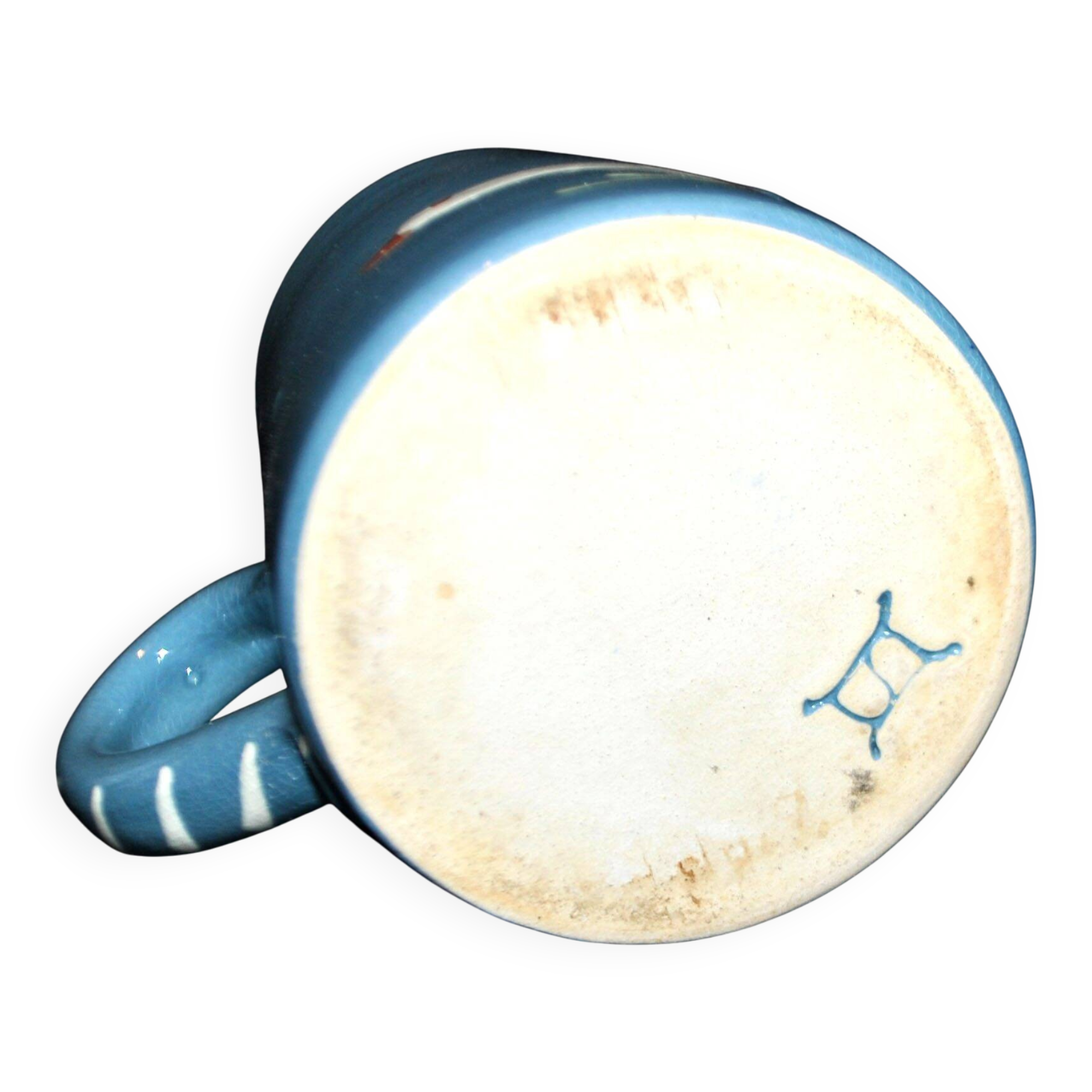 Soufflenheim terracotta pottery pitcher with blue goose decor