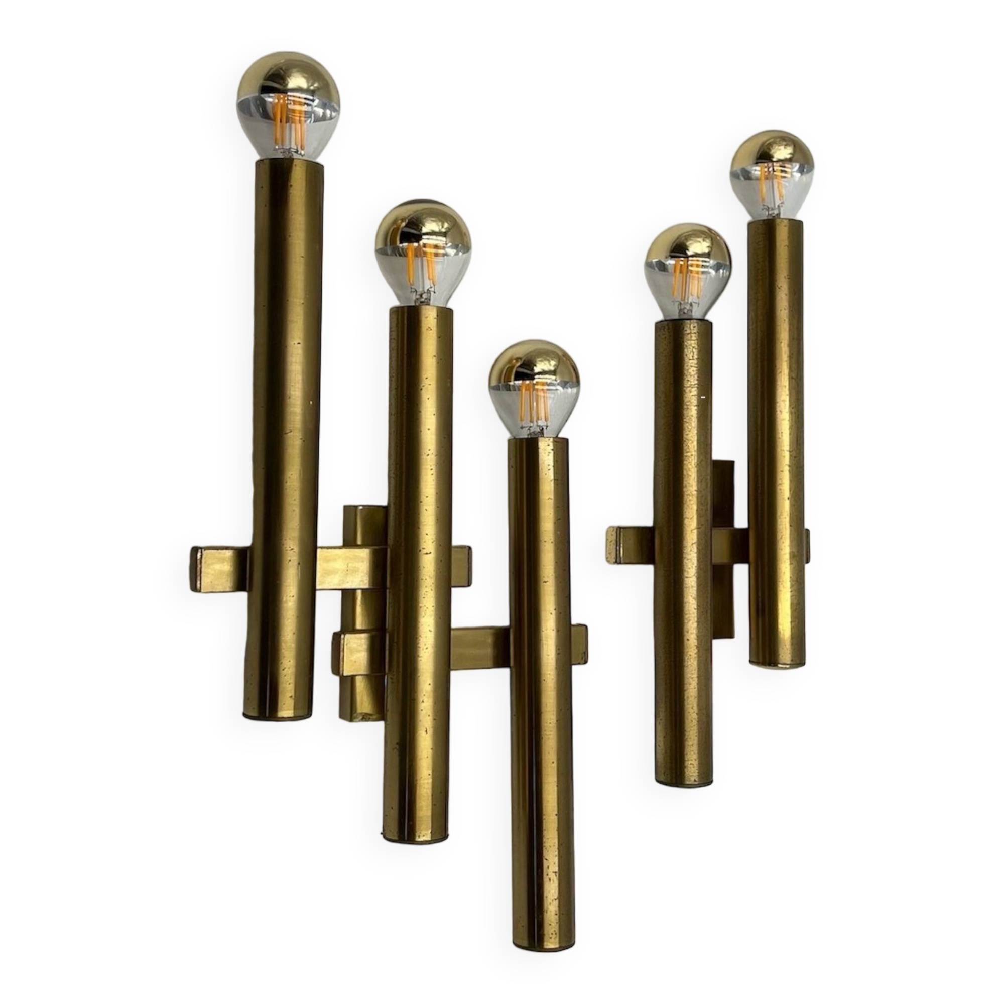 Paire d'appliques en laiton par Gaetano Sciolari pour Maison Boulanger, années 70