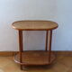Side table, serving, pedestal, double tray, wood and vintage caning