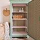 Cabinet bonnetière renovated green interior flowered