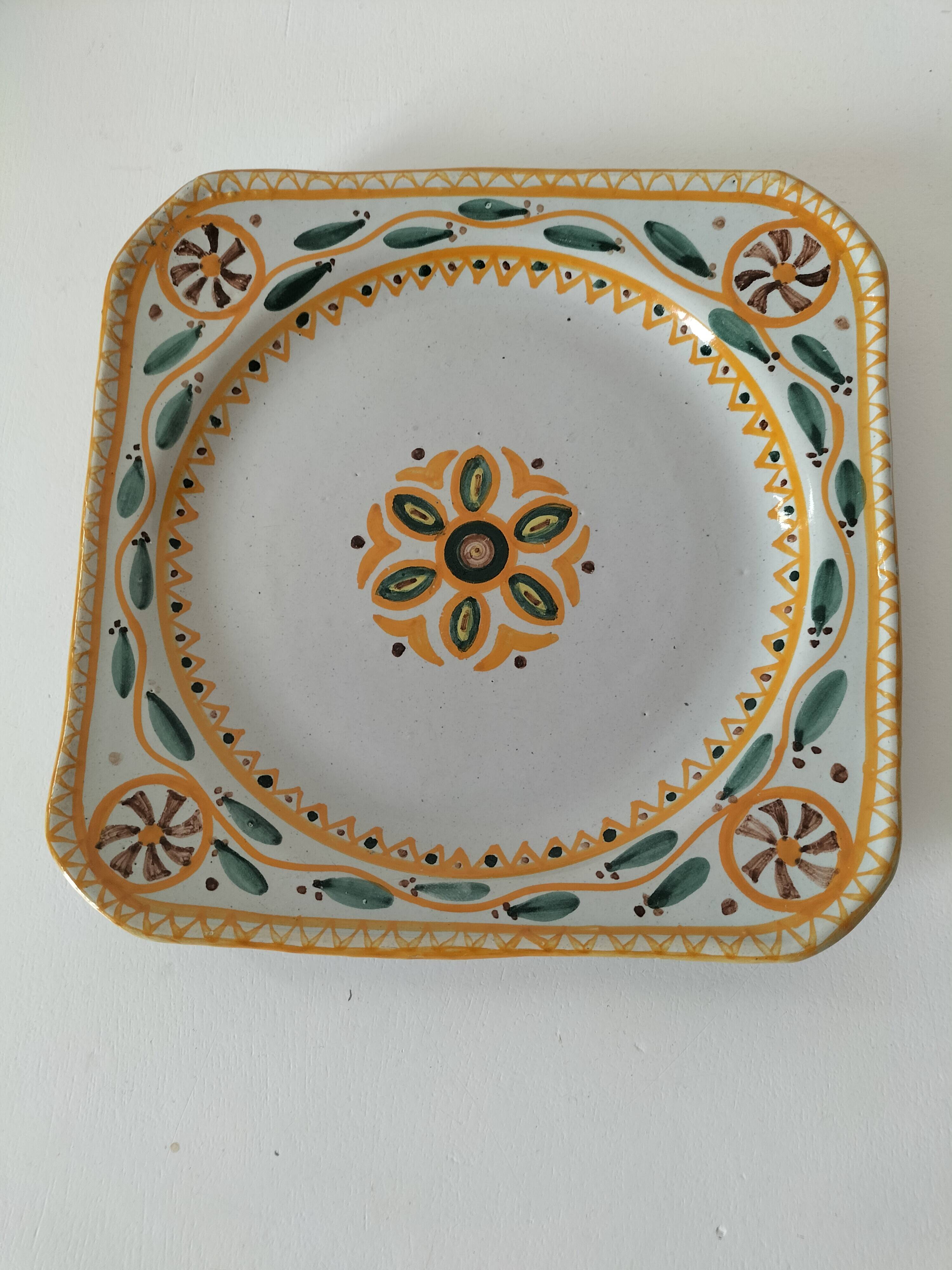 Square dish in earthenware Hubaudière & Bousquet (HB) Quimper