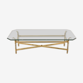 Brass, chrome and glass coffee table, France 1970