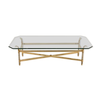 Table basse en laiton, chrome et verre, France 1970