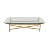Table basse en laiton, chrome et verre, France 1970