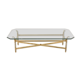 Table basse en laiton, chrome et verre, France 1970