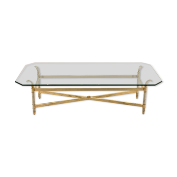 Table basse en laiton, chrome et verre, France 1970