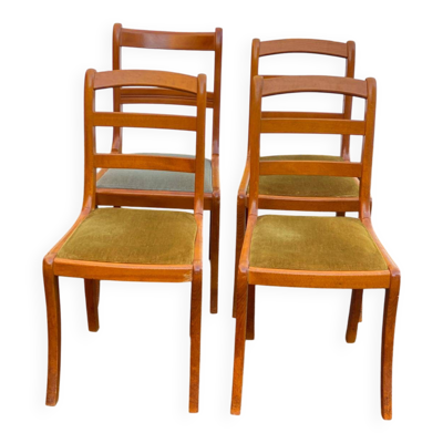 4 chaises en bois massif et daim velours vert et bleu Louis Philippe