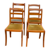 4 solid wood chairs with green and blue velvet suede, Louis Philippe style.