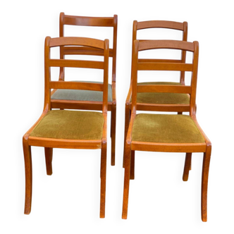 4 solid wood chairs with green and blue velvet suede, Louis Philippe style.