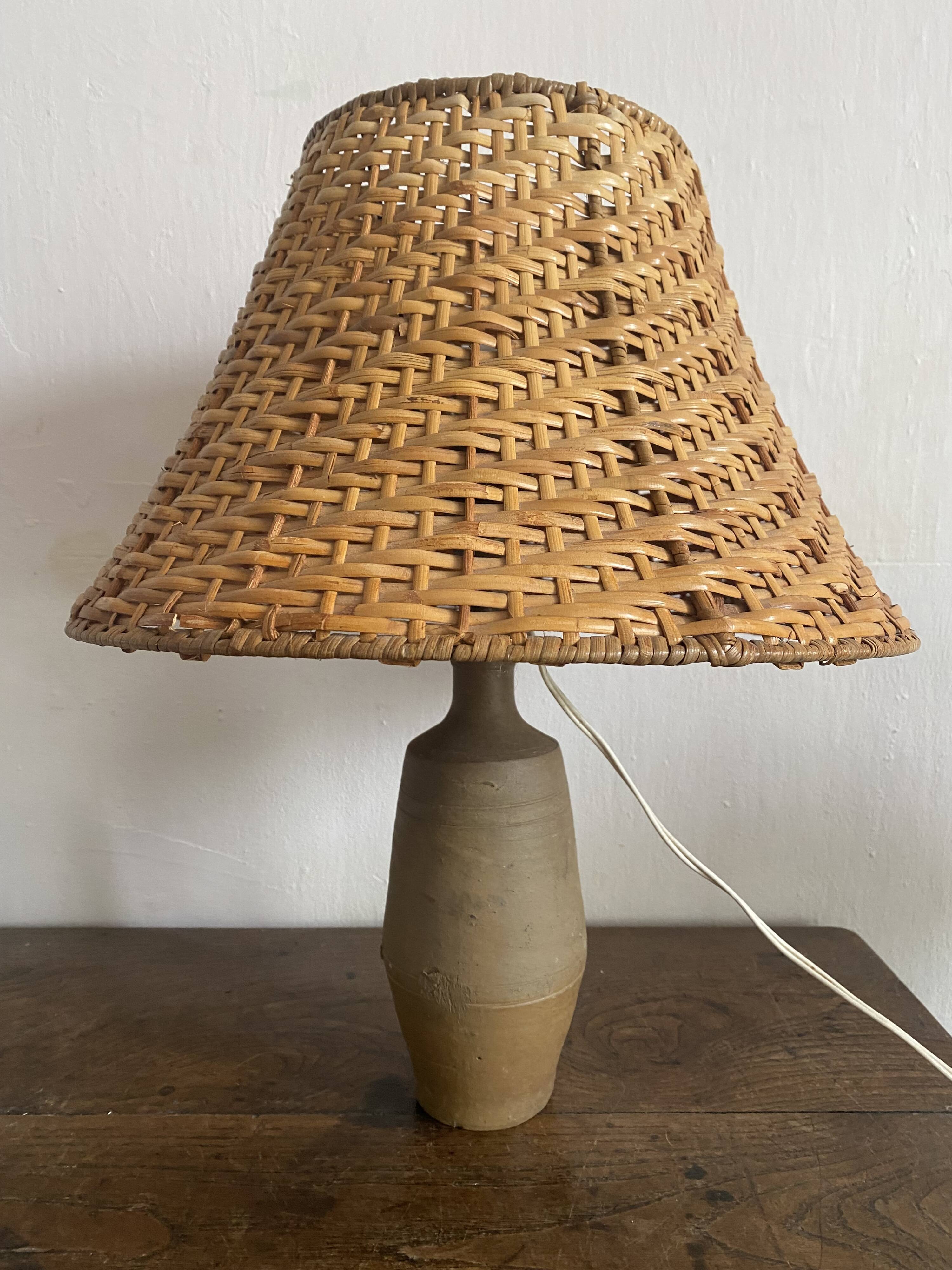 Terracotta and rattan lamp
