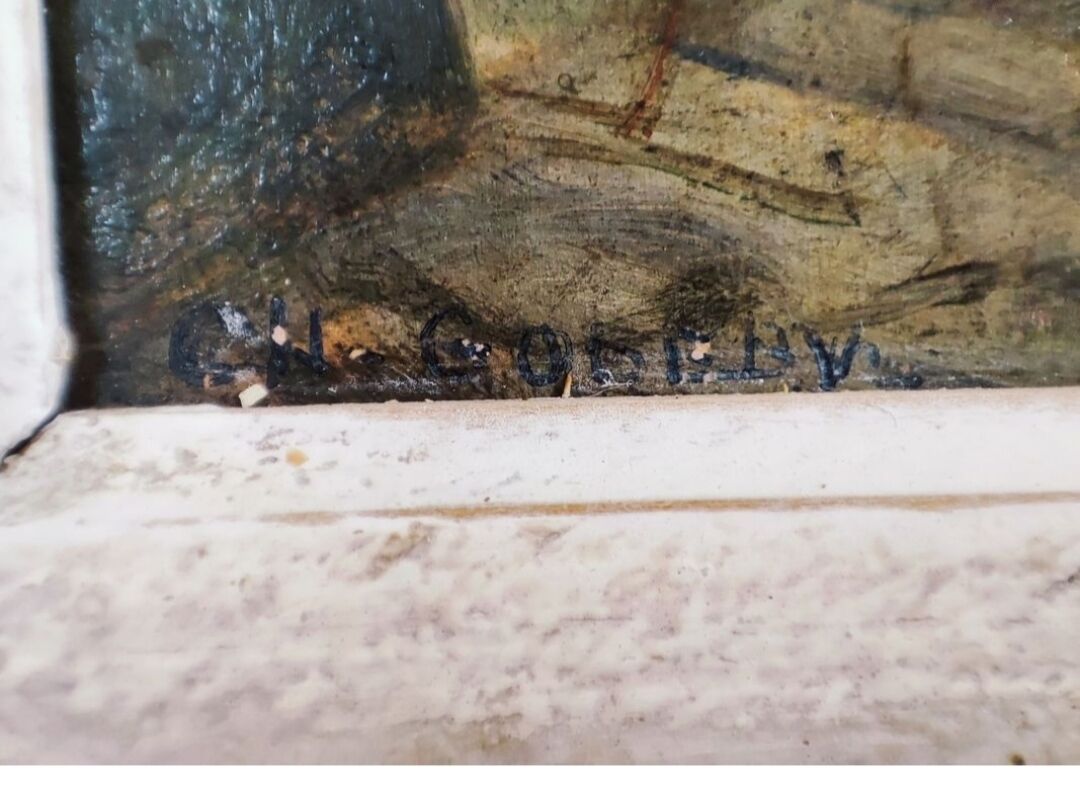 Painting on wood signed charles godeby