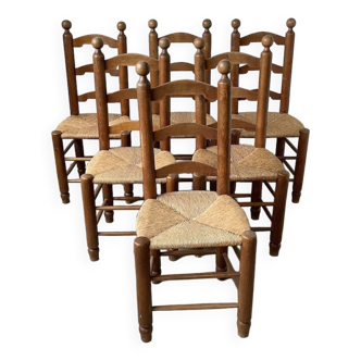 Set of 6 brutalist straw oak chairs