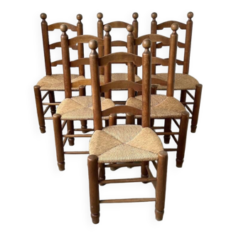 Lot 6 chaises brutalistes chêne paille