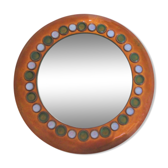 Small vintage orange round mirror 15,5cm