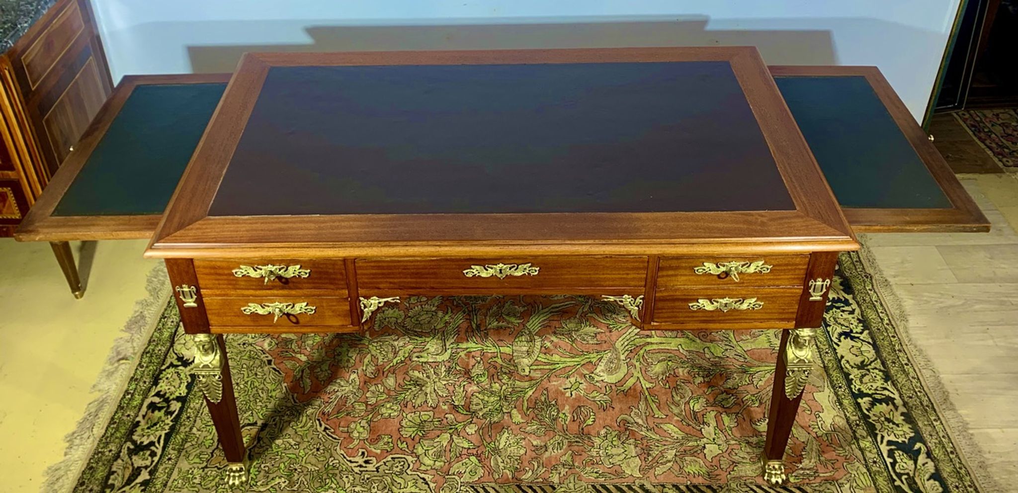 Empire style desk return from egypt double sided in mahogany and gilded bronzes year 1900