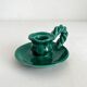 Vintage green ceramic candle holder with twisted handle