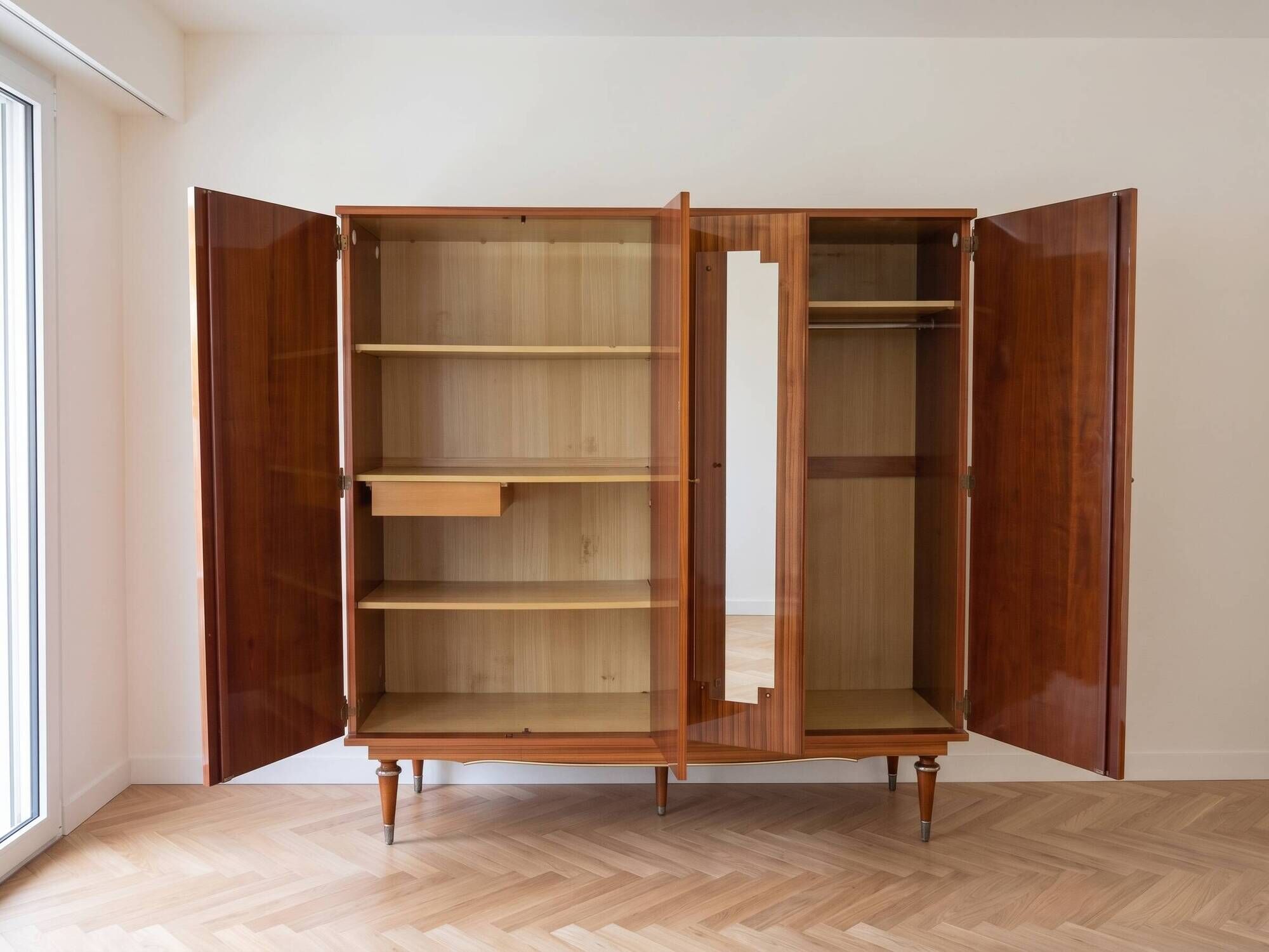 Vintage 1950s wooden wardrobe with mirror