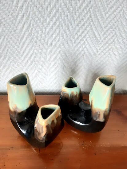 Double vintage ceramic bookend vases