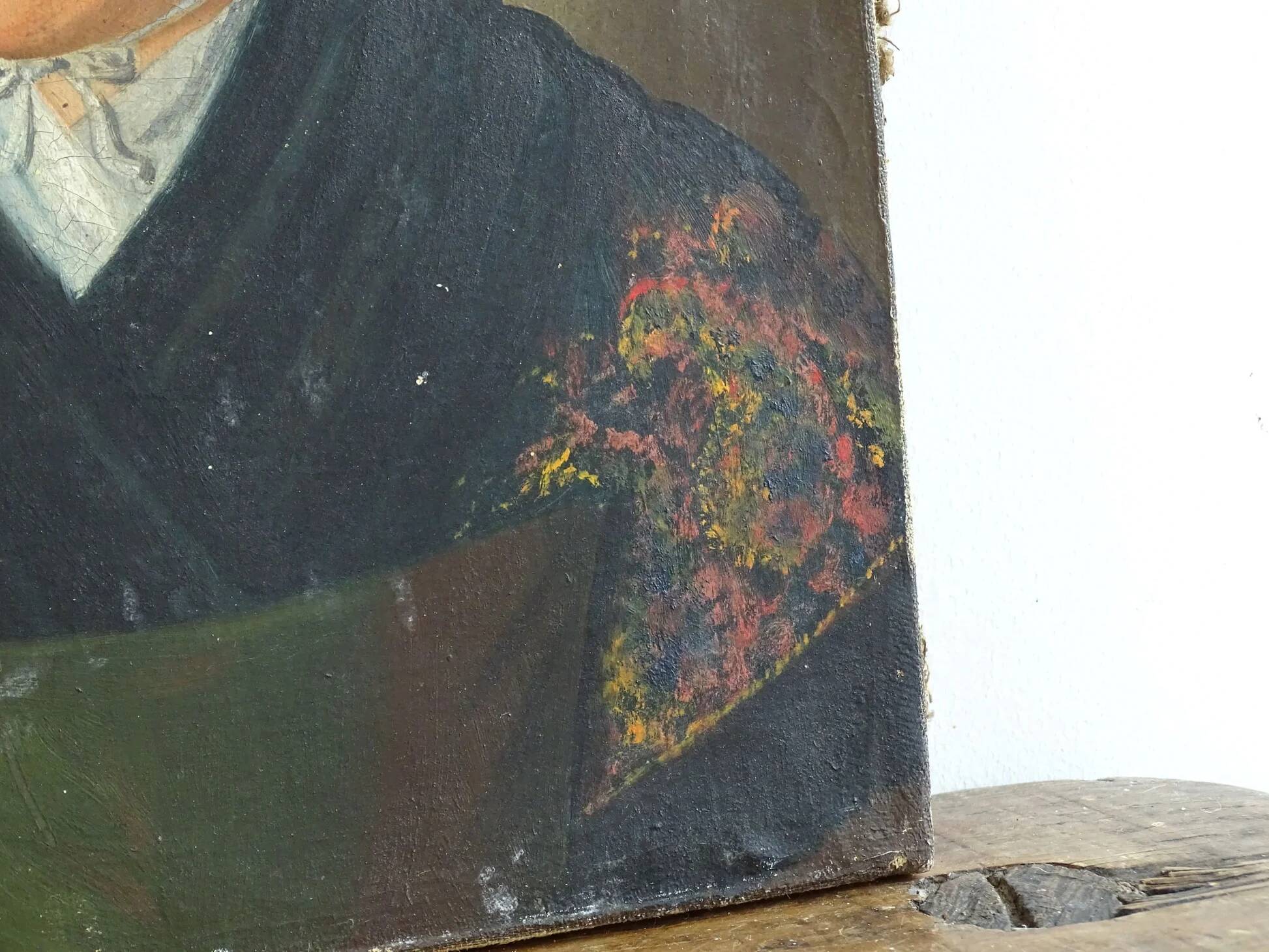 Portrait ancien français d'une dame, art populaire