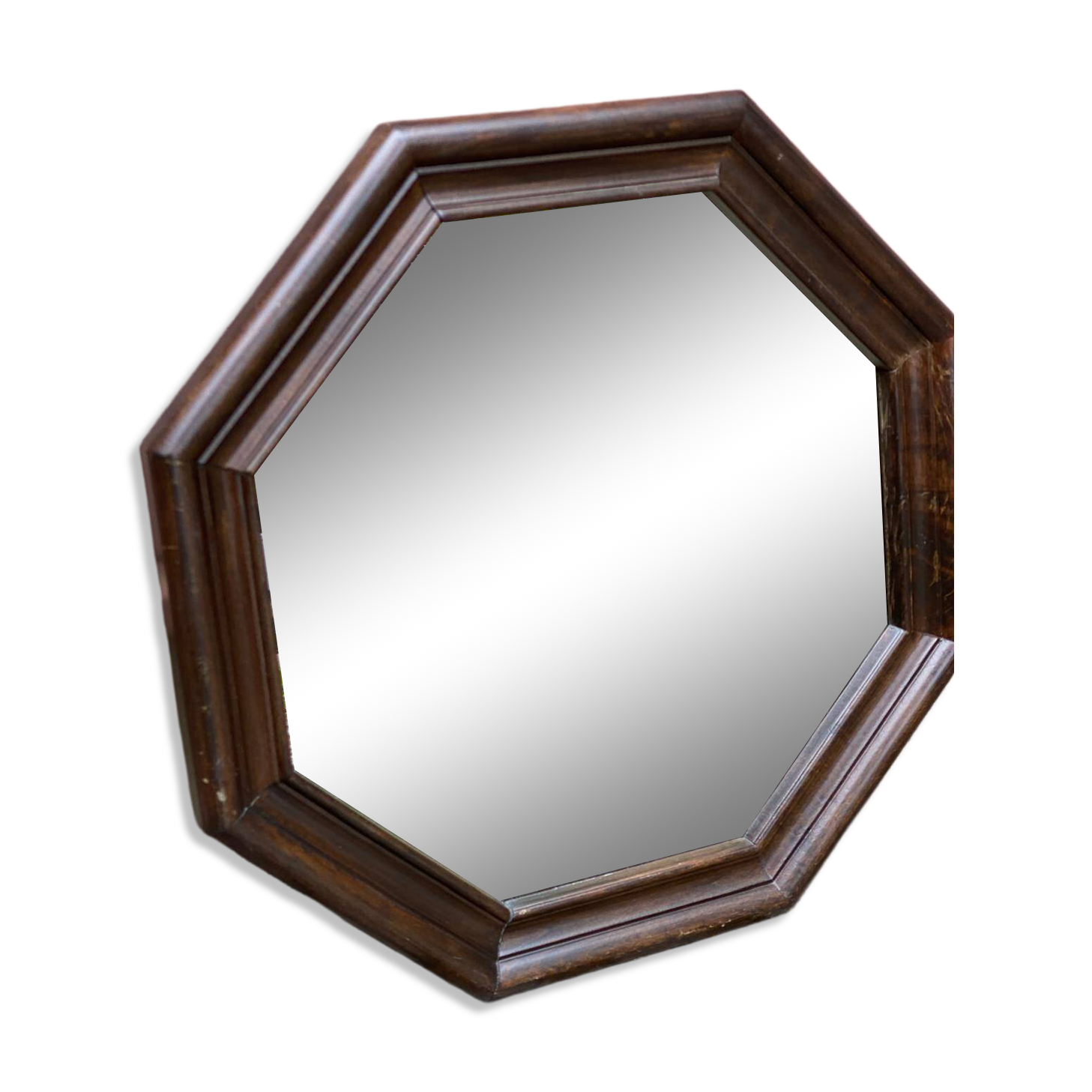 Vintage octagonal mirror in solid wood from the 70s, 63x63cm.