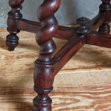 Tabouret ancien en bois massif tourné et sculpté