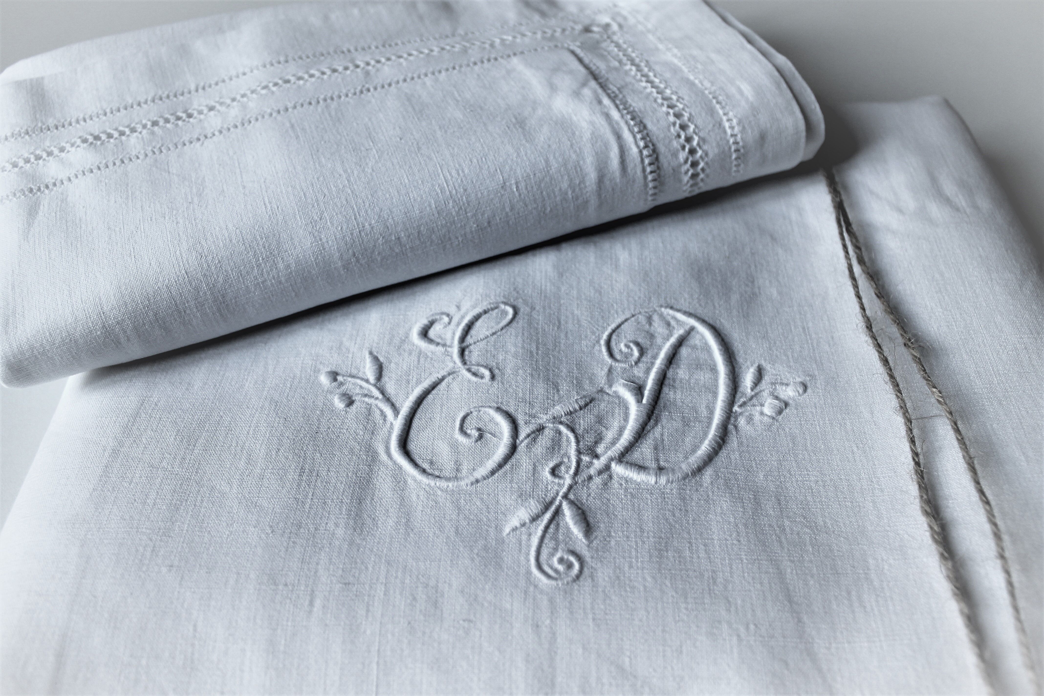 SHEET & PILLOW CASE PILLOW OLD LINEN EMBROIDER HAND