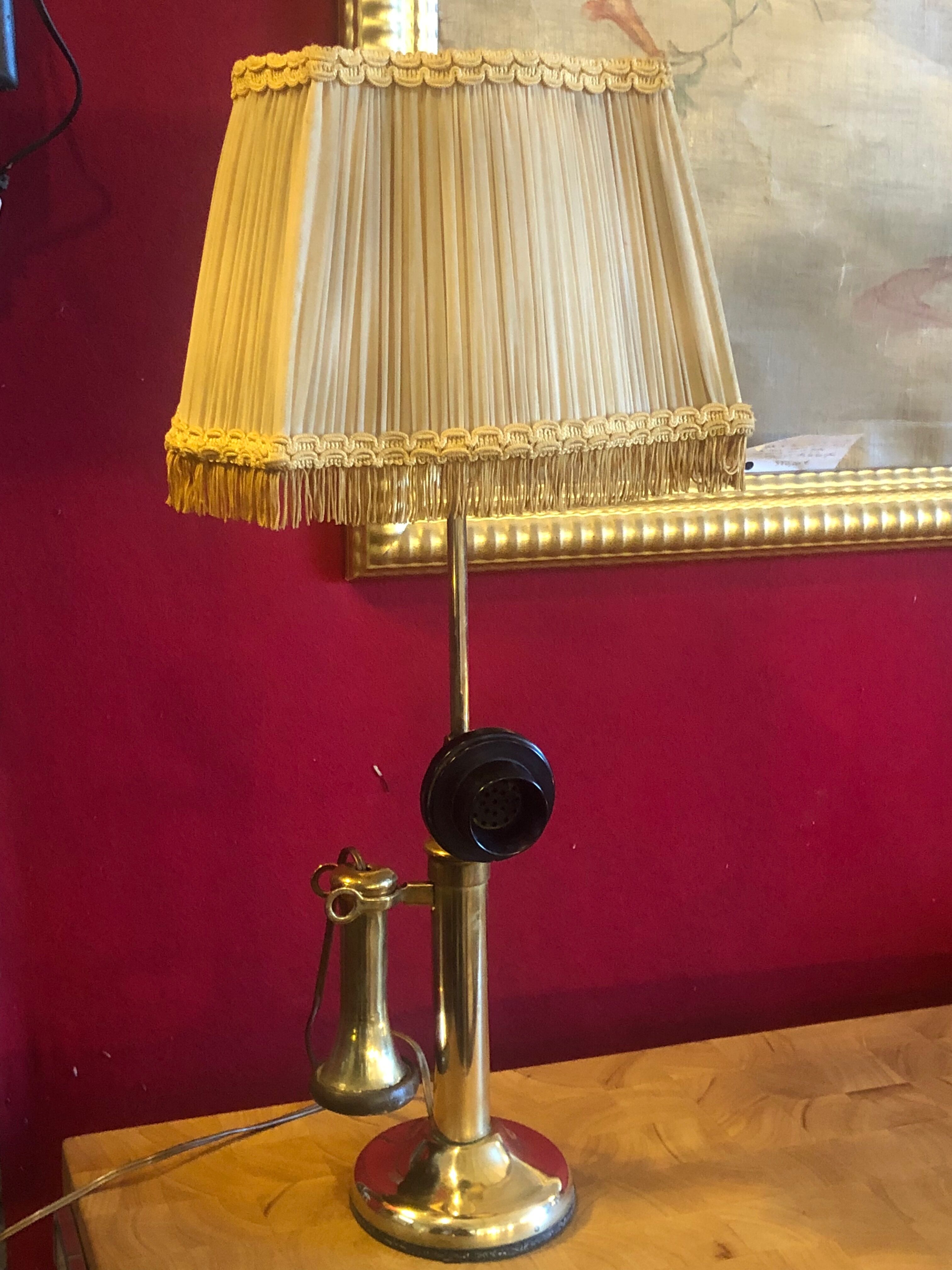 Old copper column telephone lamp 1910s