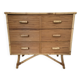 Commode 3 tiroirs en rotin / bambou attribuée à adrien audoux et frida minnet. Circa 1950