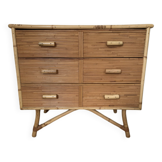 3-drawer rattan/bamboo chest of drawers attributed to Adrien Audoux and Frida Minnet. Circa 1950