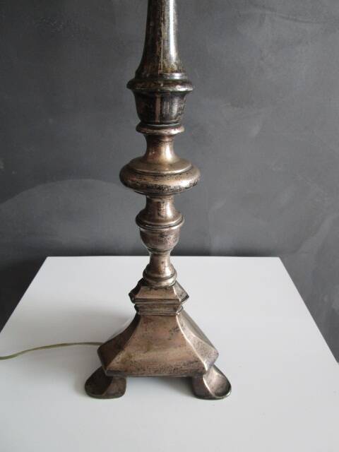 Antique lamp, silver-plated bronze candlestick base
