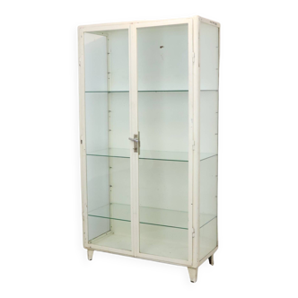 Old metal pharmacy cabinet medicine cupboard glass industrial 1950s