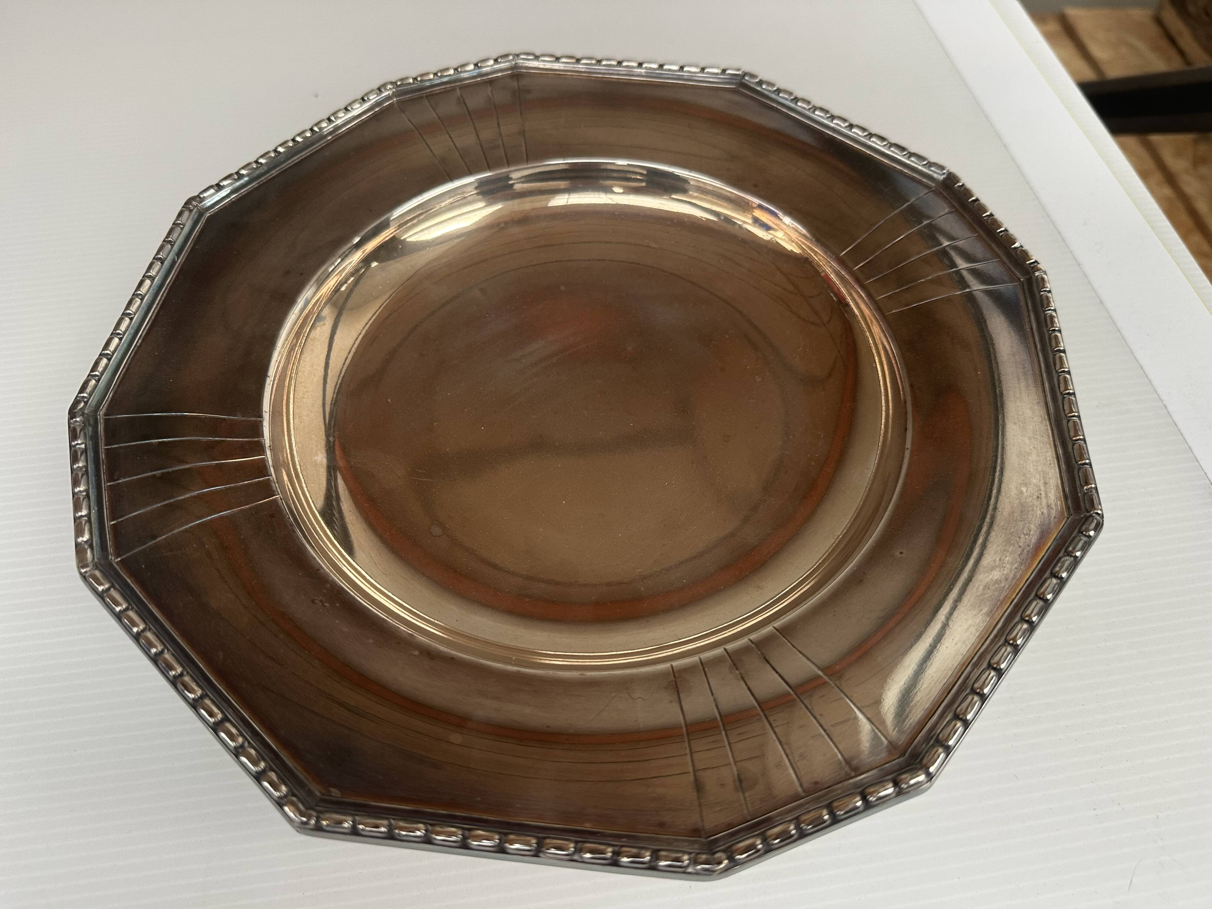 Art Deco Silver Metal Centerpiece - Octagonal Shape