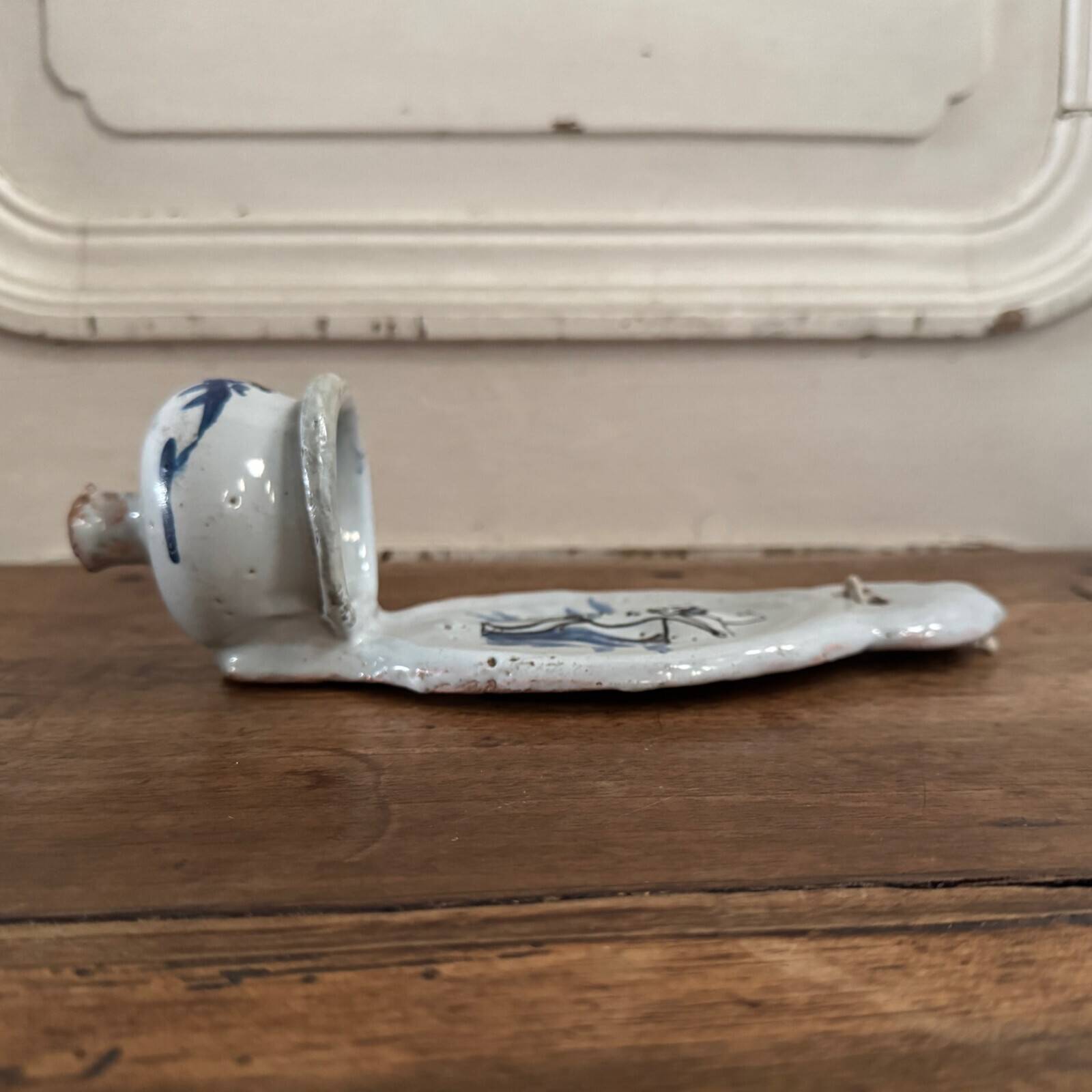 18th century Nevers earthenware holy water font