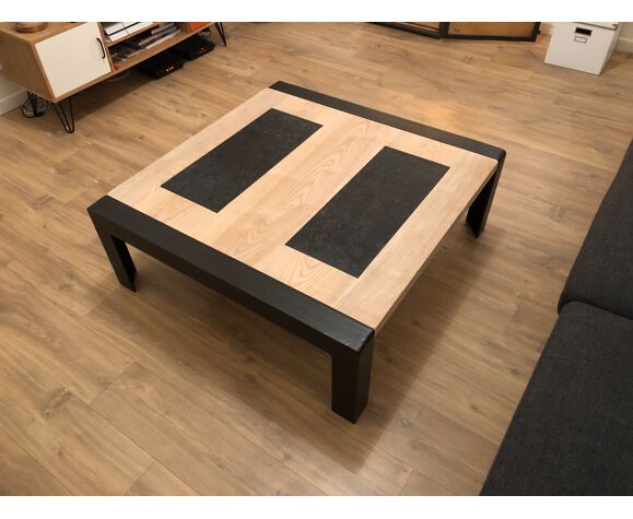 Table basse carrée design industriel ou table de ferme | Selency
