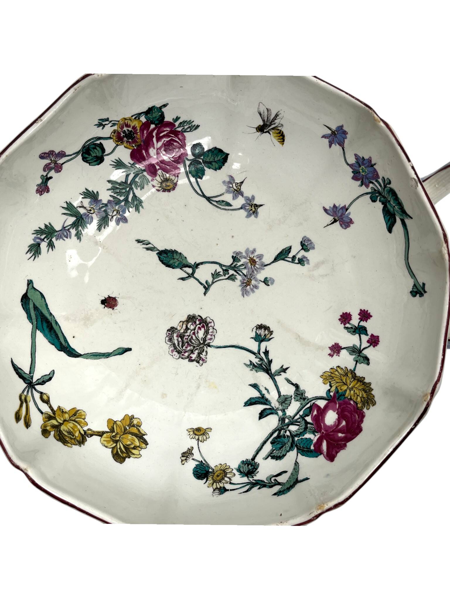 Gien, coupe faïence polychrome insectes et fleurs fin XIXème