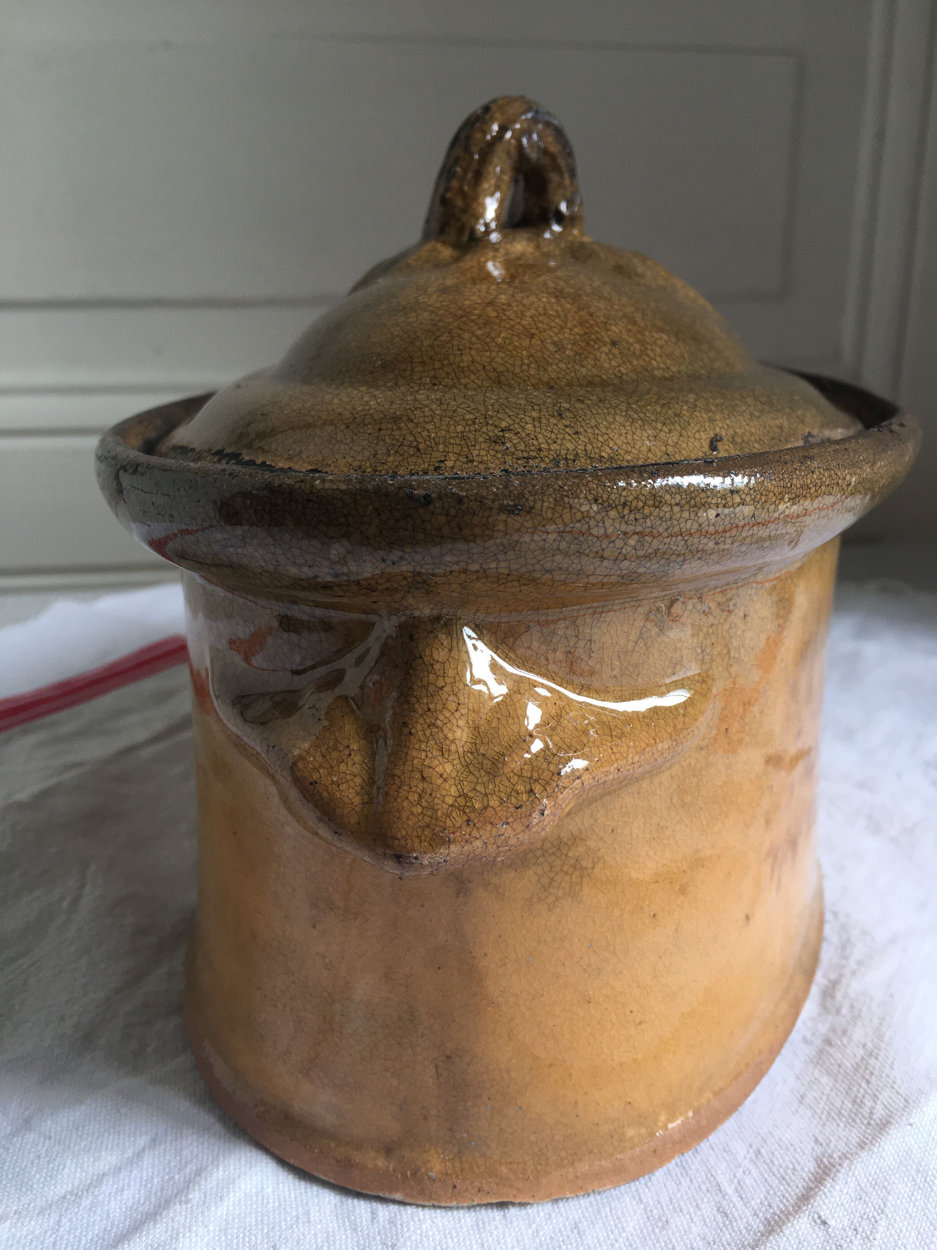 Terrine ancienne ovale en terre cuite émaillée Selency