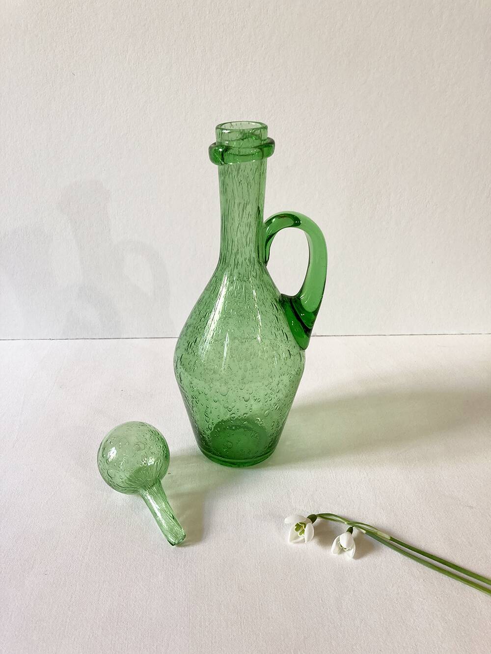 Biot green bubble glass carafe