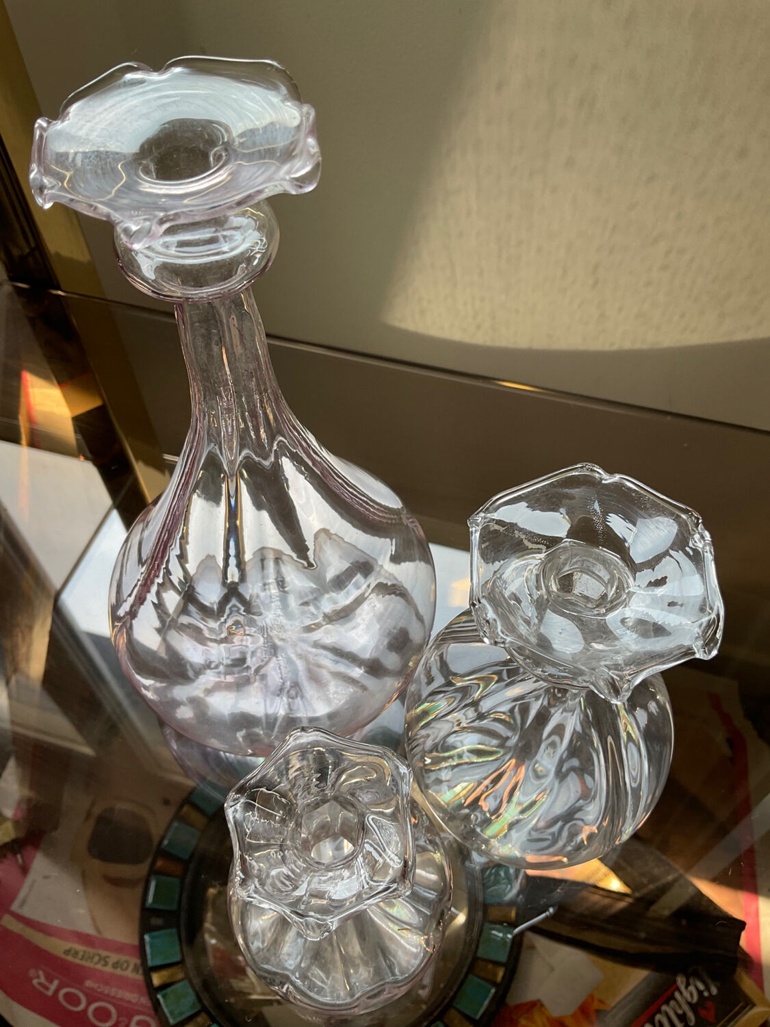 Trio of Art Deco soliflores in blown glass