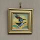 Mid-Century Oil on Panel – “Birds” by Unknown, Vintage & Framed 11 × 11 cm