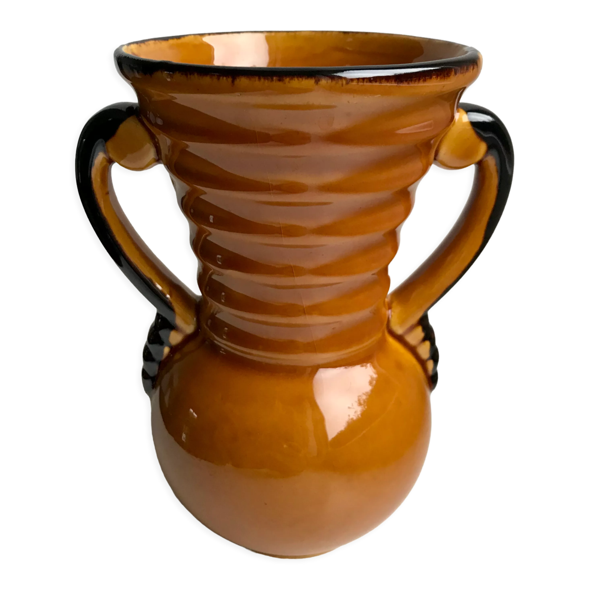 Vallauris yellow ceramic vase made in France 70s