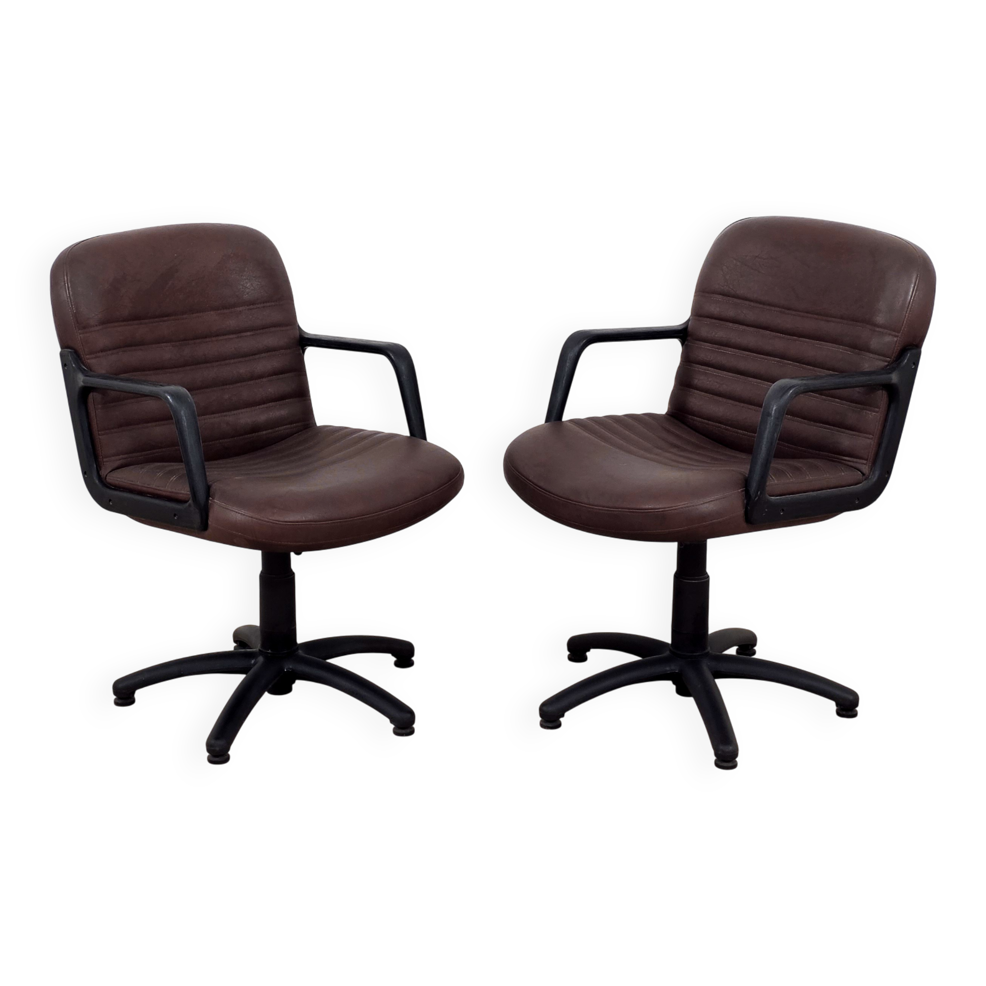 Brown swivel armchair pair by Palladium - made in Italy 1970
