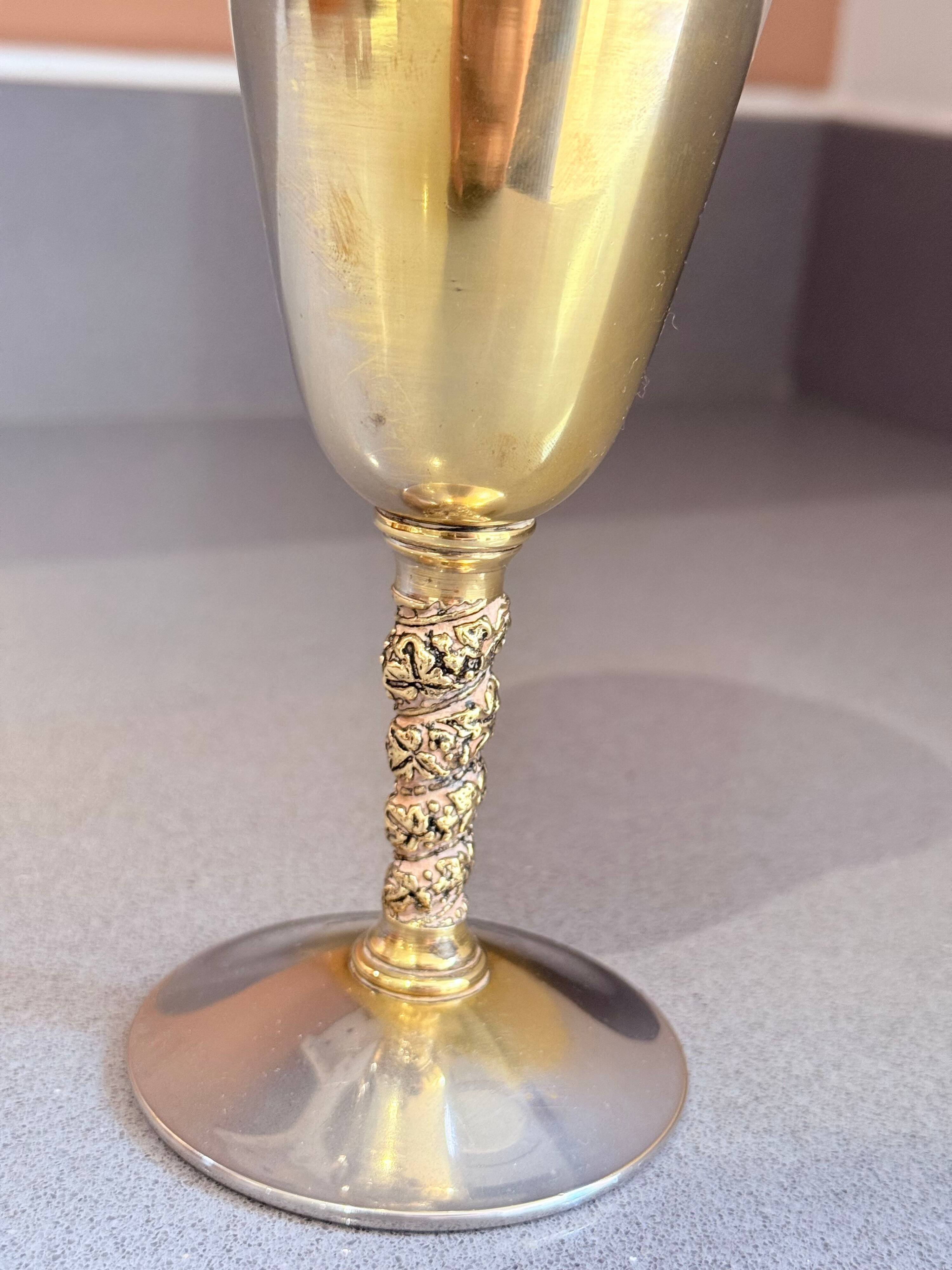 Vintage Falstaff Silver-Plated Wine Glass Goblet, Made in Spain, Ornate Stem Cup